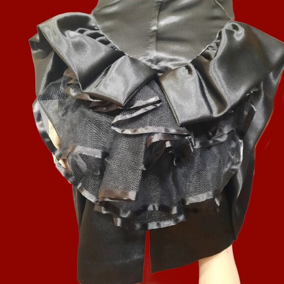 Vintage 80s Strapless Dress Black Satin Ruffled Prom Party Cocktail Size S - Picture 5 of 9
